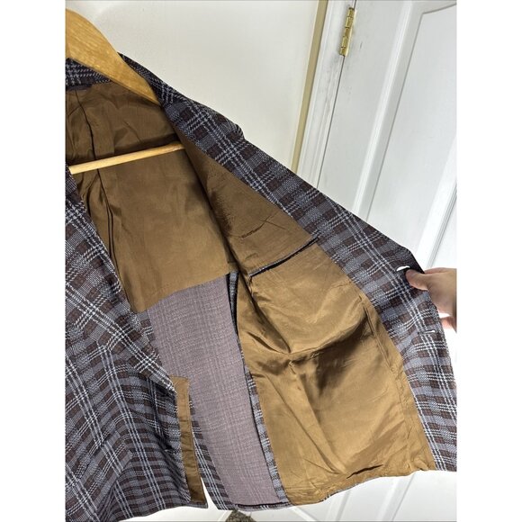 Vintage 70s Plaid Blazer Men’s 40 Brown Gray Check WKRP Herb Tarlek Sport Coat - Picture 5 of 7